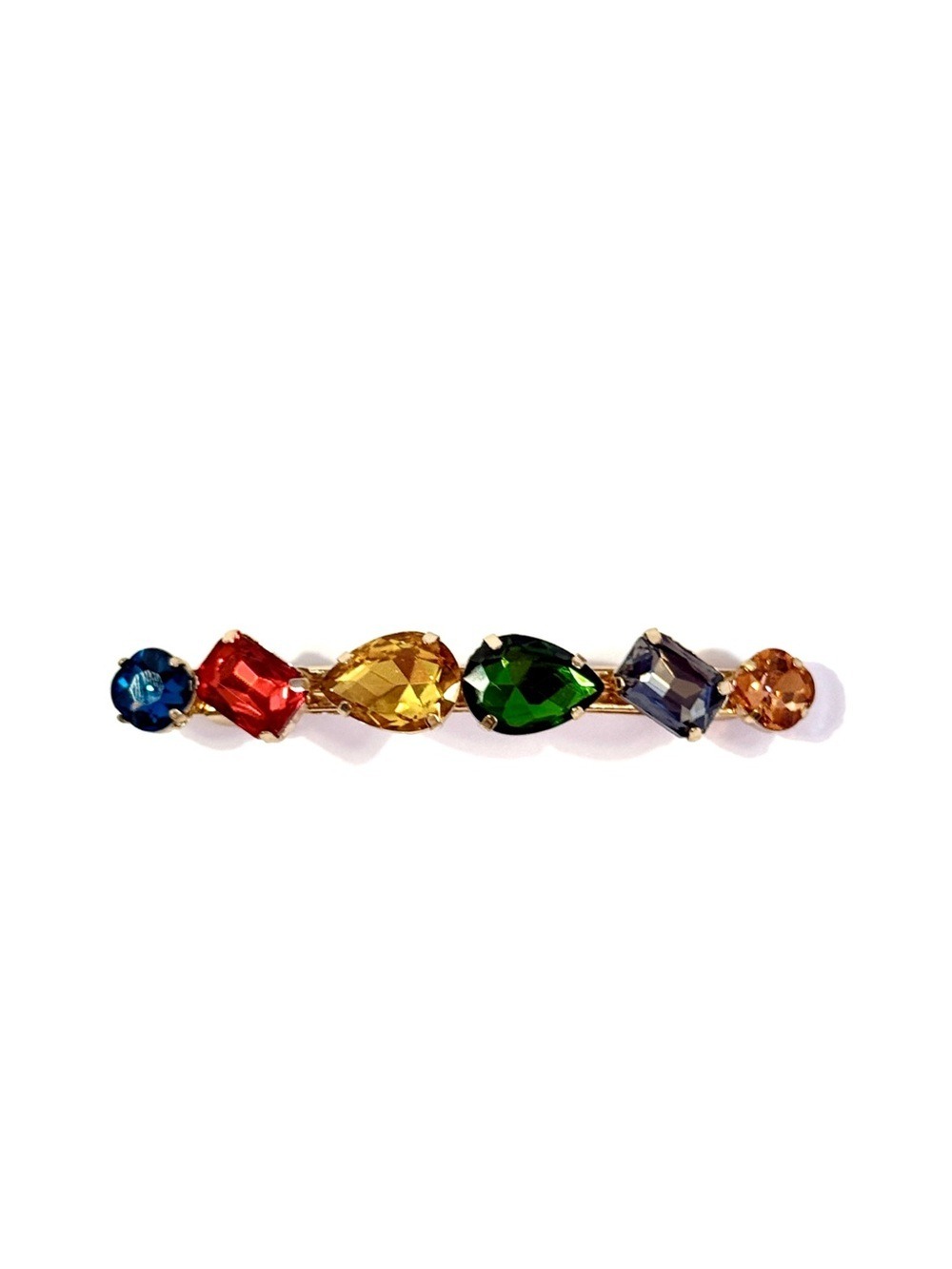 Gold Tone Multicolor Crystal Gemstone Hair Barrette